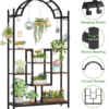 5-Tier Tall Indoor Plant Stand, 74.8'' Arched Metal Flower Shelf with Hanging Hooks, Large Bonsai Pots Display Rack for Indoor, Balcony, Living Room - Image 6