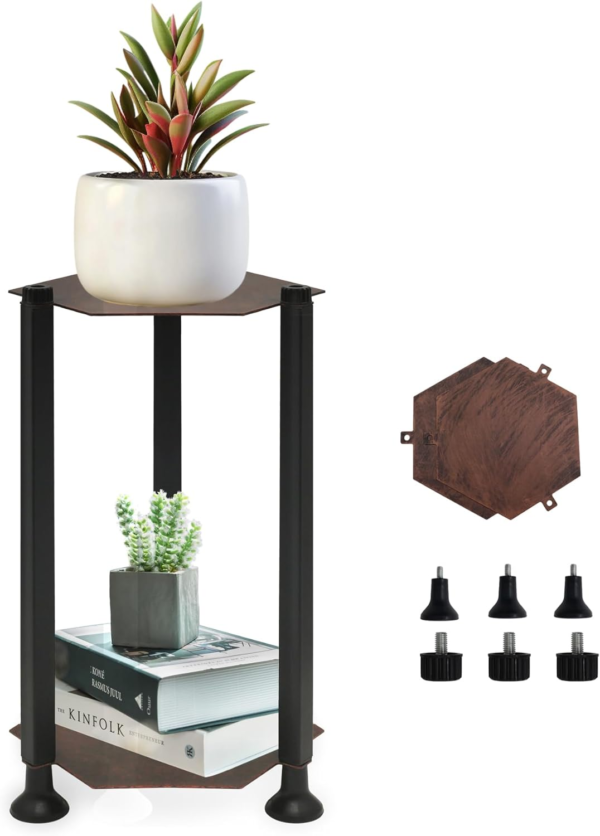 Tall Plant Stand Indoor,2 Tiers Metal Plant Stand,Flower Pot Holder Metal Plant Rack Organizer,Hex Pot Plant Planter Display for Home Garden Patio Bathroom Office Living Room Balcony Corner(Bronze)