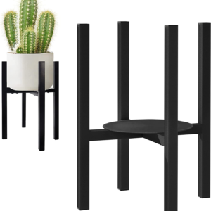 Metal Adjustable Plant Stand, Mid-Century Flower Pot Stand with Trays to Fit Different Sized Pots, Heavy Duty Holder Rack for Home Indoor and Outdoor, Black