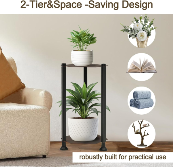 Tall Plant Stand Indoor,2 Tiers Metal Plant Stand,Flower Pot Holder Metal Plant Rack Organizer,Hex Pot Plant Planter Display for Home Garden Patio Bathroom Office Living Room Balcony Corner(Bronze) - Image 2