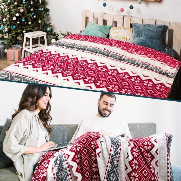 Christmas Throw Blanket | Holiday Christmas Red Fleece Blanket | Soft, Plush, Warm Winter Cabin Throw, 50X60 (Red Snowflakes) - Image 6