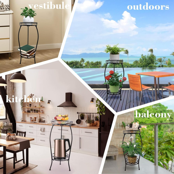 2 Pack 2 Tier Metal Plant Stands Indoor Outdoor, Tall Wrought Iron Flower Pot Shelf for Multiple Plants, Corner Plant Holder Rack for Patio Garden Kitchen Balcony Living Room - Image 7