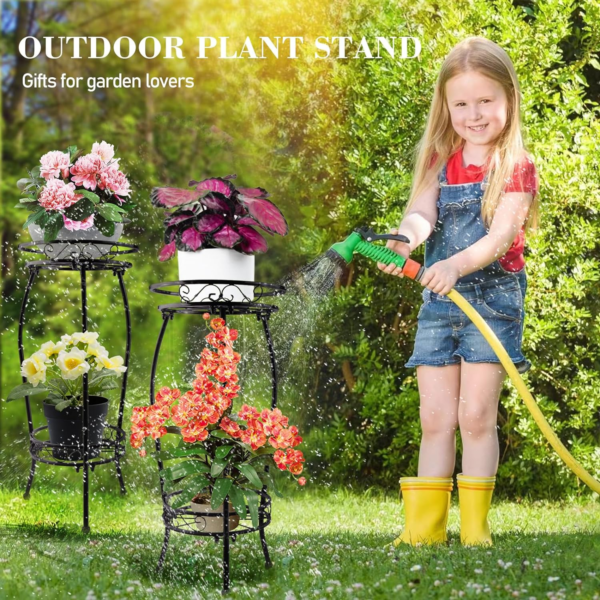 2 Pack 2 Tier Metal Plant Stands Indoor Outdoor, Tall Wrought Iron Flower Pot Shelf for Multiple Plants, Corner Plant Holder Rack for Patio Garden Kitchen Balcony Living Room - Image 2