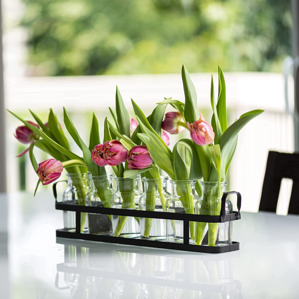6Pc Glass Flower Vase with Metal Holder, Best Vases for Flowers, Set for Home Decor, Wedding Decorations, Table Decor, Kitchen, Bathroom, Bedroom, Shelf Decor, Best Modern Vase for Flower Arrangement - Image 7