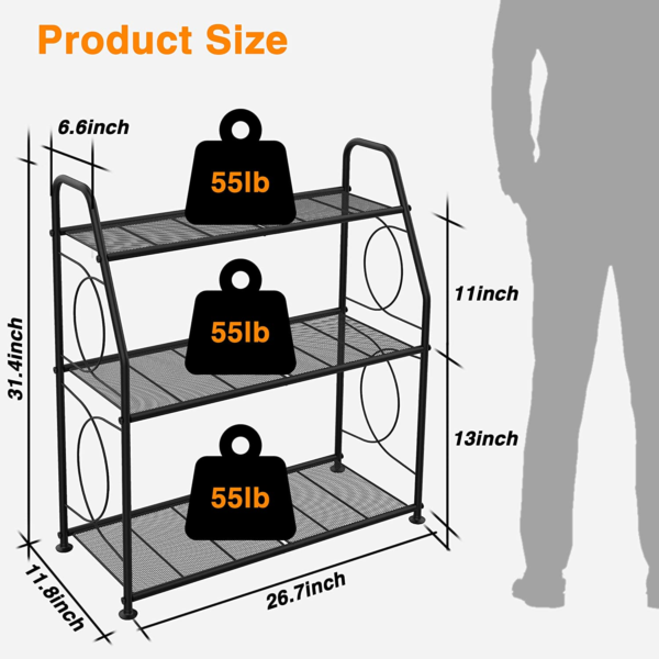 Plant Stand, 3 Tier Plant Shelf for Indoor Outdoor, Heavy Duty Metal Outdoor Plant Stand Holder Rack for Living Room Balcony and Garden, Black - Image 6