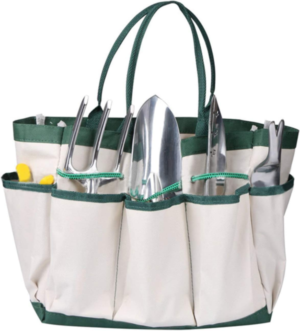 Handle Garden Planting Tools Set for Woman Man 11 Pieces for Gardening Gifts,Heavy Duty Aluminum Hand Tool with Apron,Storage Tote Bag - Image 3
