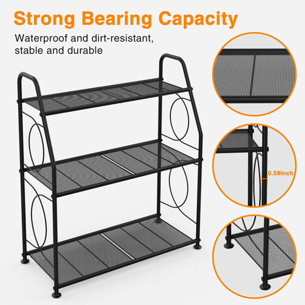 Plant Stand, 3 Tier Plant Shelf for Indoor Outdoor, Heavy Duty Metal Outdoor Plant Stand Holder Rack for Living Room Balcony and Garden, Black - Image 4