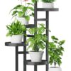 6 Tier Plant Stand Indoor Tall, Metal Corner Plant Holders for Multiple Plants, Tiered Wood Flower Shelf Holder Display Rack for Outdoor Patio Garden Window Living Room Balcony(Black)