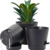 Self Watering Plant Pot, 10/9/8 Inch Set of 3 Plastic Planter Pots for Indoor Plants with Drainage Holes Deep Reservoir for Indoor Outdoor Plants and Flowers, Black