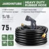 Heavy Duty Garden Hose 5/8 Inch X 75Ft, Premium Rubber Water Hose,Kink Resistant,Brass Fitting,Commercial Grade Hose with 10 Function Sprayer,Burst Pressure 450 PSI - Image 2