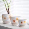 Plant Pots,Set of 3 Ceramic Flower Pots for Indoor Plants,4+5+6 Inch Planter with Drainage Hole Saucer,Garden Pots Catus Planters (Sunflower Set of 3) - Image 2