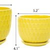 Yellow Ceramic Flower Pots with Saucers, Modern round Ceramic Succulent Plant Pots with Honeycomb Inspired Texture Design, Small to Medium Sized, Set of 3 - Image 7