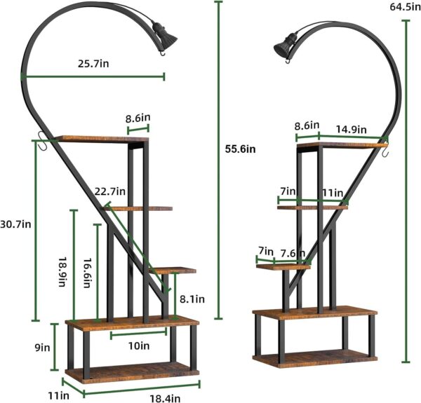 Tall Tiered Metal Plant Stand with Grow Lights for Indoor Plants Multiple, Large Plant Holder Display Shelf, Half Heart Shape Plant Rack for Living Room, Patio, Balcony - Image 7