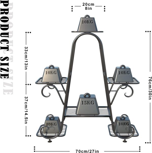 Plant Stand Metal Indoor Outdoor Multiple 6 Tier Tall Corner Flower Pot Holder Stands Shelf Rack Wrought Iron Tiered Planter Shelves for Patio, Living Room, Garden, Balcony, Black - Image 4