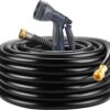 Heavy Duty Garden Hose 5/8 Inch X 75Ft, Premium Rubber Water Hose,Kink Resistant,Brass Fitting,Commercial Grade Hose with 10 Function Sprayer,Burst Pressure 450 PSI