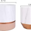 White Ceramic Flower Pots - 6.7 + 5.4 Inch Indoor Planters, Plant Containers in a Marble Ink Pattern with Rose Gold and Pink Detailing - Image 6