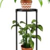 2 Tier Plant Stand Indoor Outdoor Metal Black for Plants Multiple Tall Tiered Planter Shelf Rack Iron Potted Flower Pot Holder for Corner, Patio, Balcony, Living Room