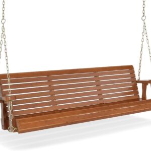 Upgraded Patio Wooden Porch Swing for Courtyard & Garden, Heavy Duty 880 LBS Swing Chair Bench with Hanging Chains for Outdoors (5 FT, Brown)