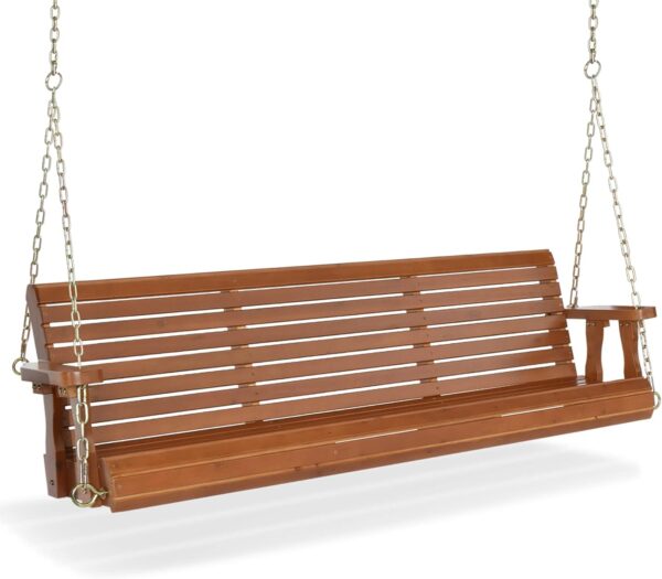 Upgraded Patio Wooden Porch Swing for Courtyard & Garden, Heavy Duty 880 LBS Swing Chair Bench with Hanging Chains for Outdoors (5 FT, Brown)