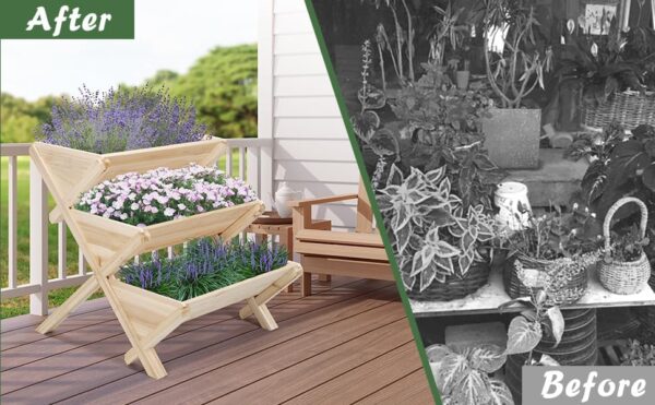 3 Tiers Wooden Vertical Raised Garden Bed with Legs,Planter Raised Beds Kit for Flowers Herbs Vegetables, Natural - Image 5