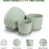 Plastic Planter 10/9/8/6 Inch Flower Pot Indoor Plastic Pots for Plants with Drainage Hole and Tray Modern Decorative for Gifts Succulents Flowers Cactus, Green - Image 3