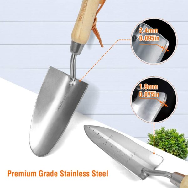 Garden Tools Set, 7 Piece, Stainless Steel Heavy Duty Gardening Tools with Wooden Handle, Including Garden Tote, Gloves, Trowel, Hand Weeder, Cultivator and More-Gardening Gifts for Women Men - Image 7