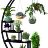 5 Tier Metal Plant Stand Creative Half Moon Shape Ladder Flower Pot Stand Rack for Home Patio Lawn Garden Balcony Holder Black (1 Pack)
