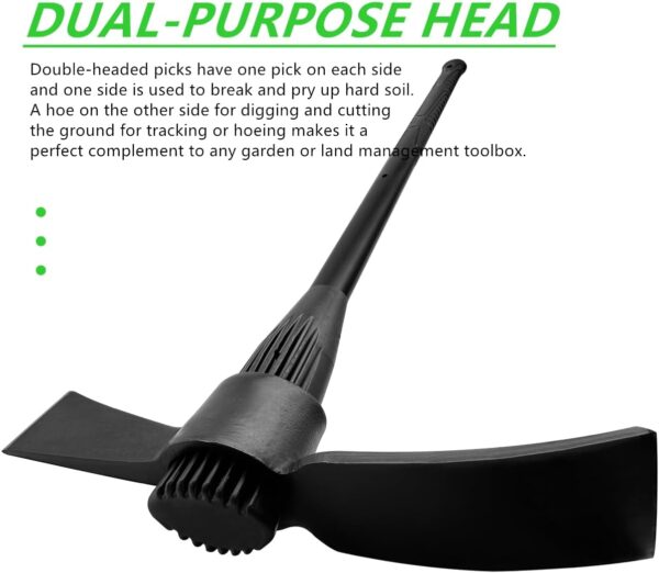 Garden Pick Cutter Mattock, 36" Heavy Duty Pick Axe with Forged Heat Treated Steel Blades Hoe for Weeding, Prying and Chopping, Digging Tool with Fiberglass Handle (5Lb-With 36" Fiberglass Handle) - Image 2