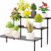 3 Tier Ladder Potted Plant Stands for Indoor Plants Outdoor Plant Shelf,Adjustable Multifunctional Metal Plant Stand Suitable for Living Room Balconies and Gardens,Medium Size (Black)