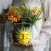 Sun Face Planters Pots Head Unique Head Planter with Drainage, Cute Flower Plant Pot for Indoor & Outdoor Plants, Funny Succulent Gardening Pots for Plant Lover Gifts (Purple Back,5.5Inch) - Image 2