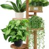 5 Tiered Tall Plant Stand for Indoor, Wood Plant Shelf Corner Display Rack, Multi-Tier Planter Pot Holder Flower Stand for Living Room Balcony Garden Patio (Walnut)