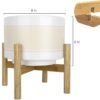 Ceramic Planter with Wood Stand - 8 Inch Boho Dot-Line Pattern Cylinder Flower Plant Pot for Indoor, Yellow Beige & Bright White - Image 6