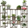 Plant Stand 6 Tiers 14 Potted Plant Rack, Wooden Indoor Outdoor Tiered Plant Shelf, Multi-Functional Ladder Plant Holder for Living Room Patio Garden Balcony Yard Office Flower Store