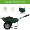 Dual-Wheel Home Utility Yard Wheelbarrow Garden Cart W/Built-In Stand for Lawn, Gardening, Grass, Soil, Bricks, and Construction, Green - Image 3