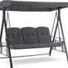 3 Seat Patio Swings with Canopy, Outdoor Porch Swing Chair with Stand, Adjustable Canopy Swing Sets for Backyard, Poolside, Balcony 4092 (Dark Grey)