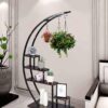 5 Tier Metal Plant Stand Creative Half Moon Shape Ladder Flower Pot Stand Rack for Home Patio Lawn Garden Balcony Holder Black (1 Pack) - Image 3