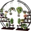 5 Tier Metal Plant Stand Creative Half Moon Shape Ladder Flower Pot Stand Rack for Home Patio Lawn Garden Balcony Holder Black (2 Pack)