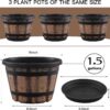3 Pack 10 Inch Plant Pots,Whiskey Barrel Planters with Drainage Holes & Saucer, Plastic Decoration Flower Pots Imitation Wine Barrel Design, for Indoor & Outdoor Garden Home Plants (Brown) - Image 2