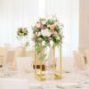 Wedding Centerpieces for Tables with Mesh Plates, 2 Pcs Metal Flower Vases for Centerpieces, 15.7In Column Geometric Pedestal Stand Plant Stand for Party, Weddings, Festival, Home Decor, Gold - Image 2