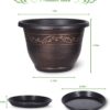 Plastic-Plant-Flower-Planters-10 Inch with Drainage Hole & Saucer, 3 Packs Lightweight Small Resin Pot Indoor Outdoor, Retro Antique Imitation Decorative Garden Containers Sets for Houseplants - Image 2