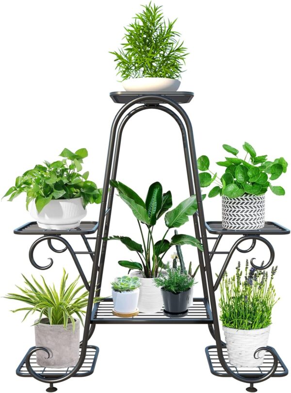 Plant Stand Metal Indoor Outdoor Multiple 6 Tier Tall Corner Flower Pot Holder Stands Shelf Rack Wrought Iron Tiered Planter Shelves for Patio, Living Room, Garden, Balcony, Black - Image 7