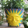 Sun Face Planters Pots Head Unique Head Planter with Drainage, Cute Flower Plant Pot for Indoor & Outdoor Plants, Funny Succulent Gardening Pots for Plant Lover Gifts (Purple Back,5.5Inch)