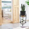 19.3Inch Tall Metal Plant Stand, 2 Tier Potted Plant Shelf for Indoor Outdoor, Flower Pot Holder for Corner Living Room Patio Balcony Garden, Kitchen and Bathroom Display Rack,Black - Image 2