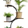 Plant Stand Indoor 4-Tier Wrought Iron Green Plant Stand Use Office Home Décor, Wood(S Style)