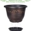Plastic-Plant-Flower-Planters-10 Inch with Drainage Hole & Saucer, 3 Packs Lightweight Small Resin Pot Indoor Outdoor, Retro Antique Imitation Decorative Garden Containers Sets for Houseplants - Image 4