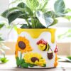 Colorful Bees and Sunflowers Plant Pots, Cute Unique Succulent Planters with Drainage, Rainbow Small Mushrooms Flower Planters Pots for Indoor Plants, Funny Eclectic Home Decor