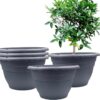 5-Pack 10 Inch Plastic Planters, round Flower Pots with Drainage Holes, Thick Sturdy Traditional Garden Pots Indoor and Outdoor(Dark Gray)