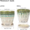 6 Inch + 5 Inch Ceramic Planter with Drainage Hole and Saucer for Plants, Indoor-Outdoor round Succulent Orchid Garden Flower Pot - Set of 2 - Image 2