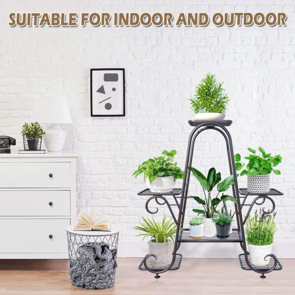 Plant Stand Metal Indoor Outdoor Multiple 6 Tier Tall Corner Flower Pot Holder Stands Shelf Rack Wrought Iron Tiered Planter Shelves for Patio, Living Room, Garden, Balcony, Black - Image 6