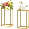 Wedding Centerpieces for Tables with Mesh Plates, 2 Pcs Metal Flower Vases for Centerpieces, 15.7In Column Geometric Pedestal Stand Plant Stand for Party, Weddings, Festival, Home Decor, Gold
